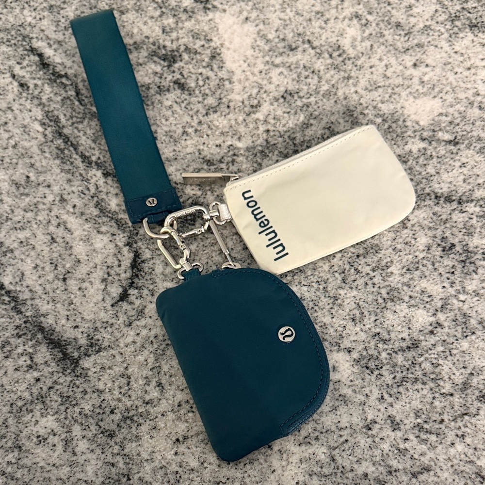 Lululemon Teal and White Dual Pouch Wristlet Set